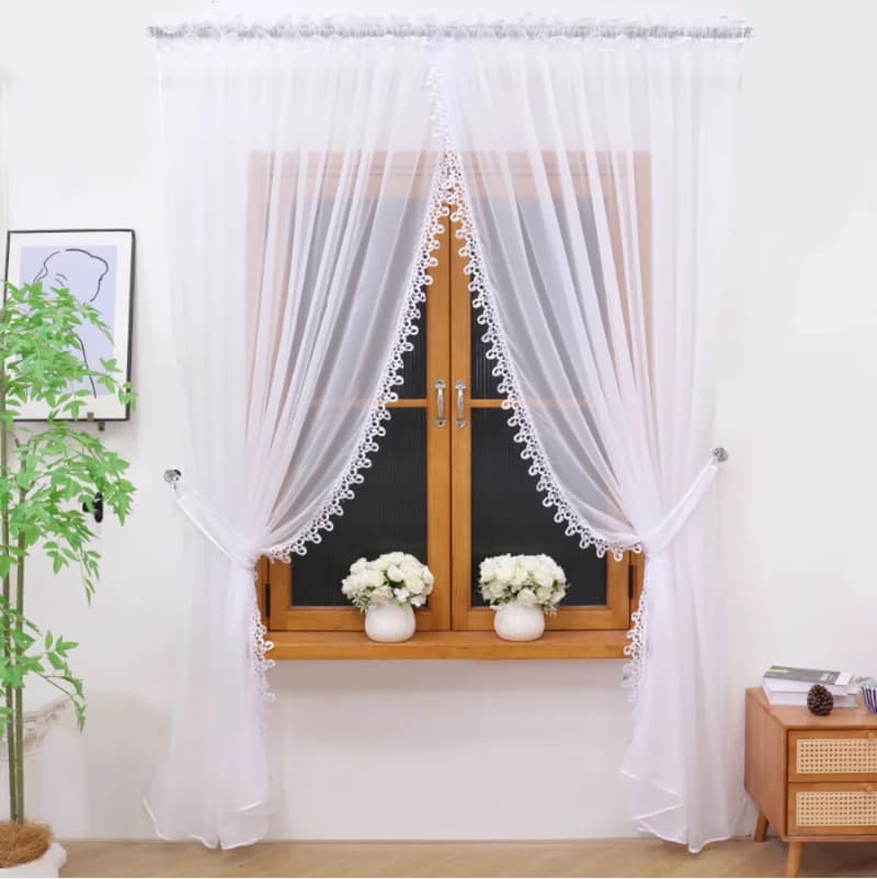 Firana woalowa z gipiurą – Śnieżna biel 400x250 cm - Firana / Zasłona, sklep Firanka24