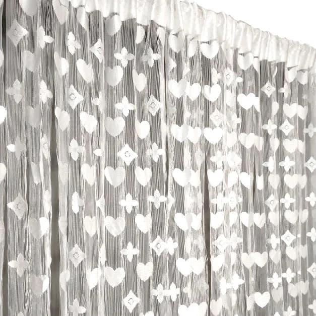Detale i struktura materiału - Firana sznurkowa Makarony serca i kwiaty – Biel 300x250 cm