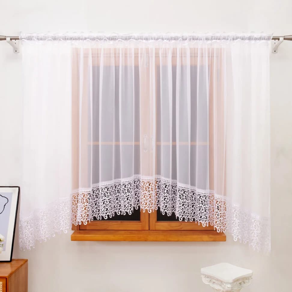 Firana woalowa w łuk z gipiurą – Śnieżna biel 400x180 cm - Firana / Zasłona, sklep Firanka24