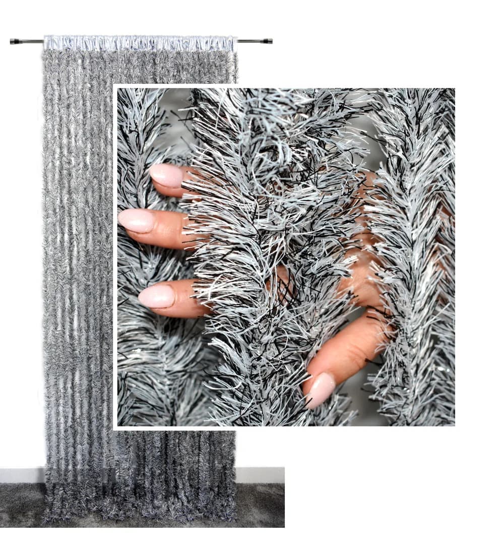 Firana sznurkowa Makarony piórka – Czarno-biała ze srebrem 300x250 cm - Firana / Zasłona, sklep Firanka24