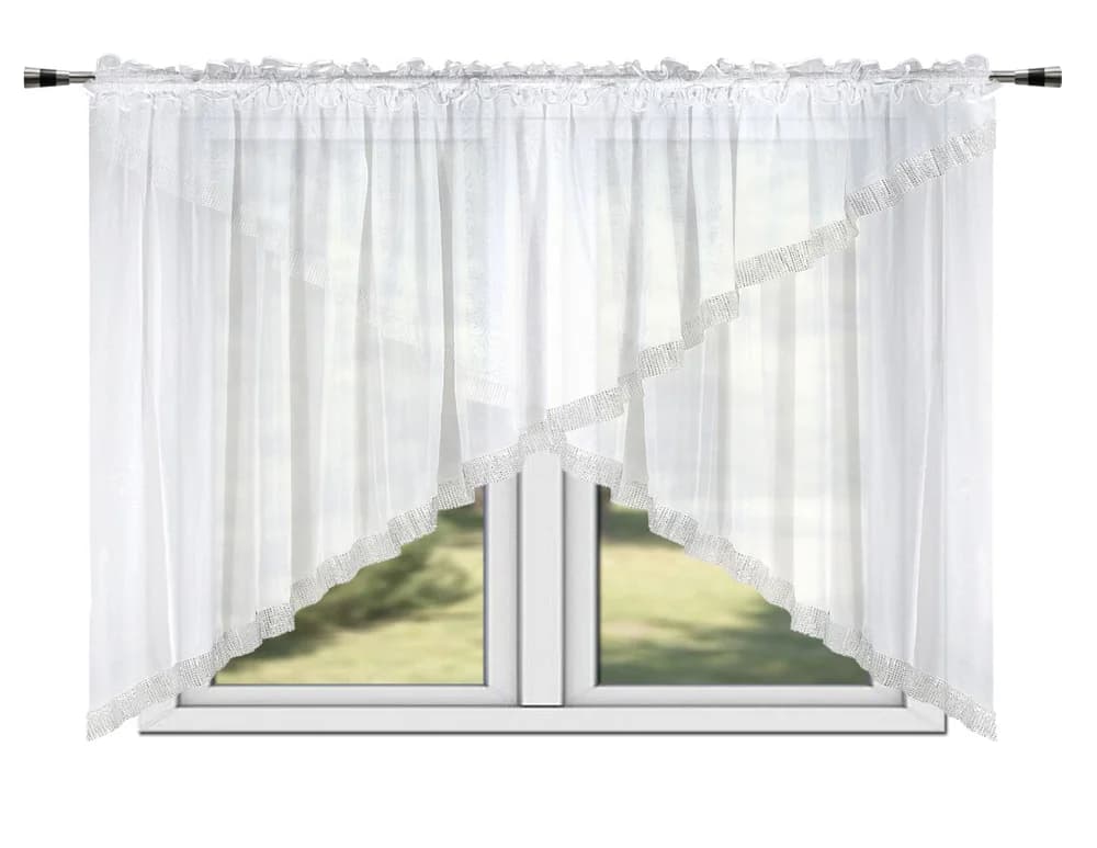 Firana woalowa w kształcie M z cyrkoniami – Śnieżna biel 400x150 cm - Firana / Zasłona, sklep Firanka24