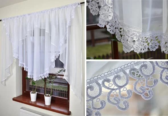Detale i struktura materiału - Firana woalowa w łuk z gipiurą – Biała 400x150 cm