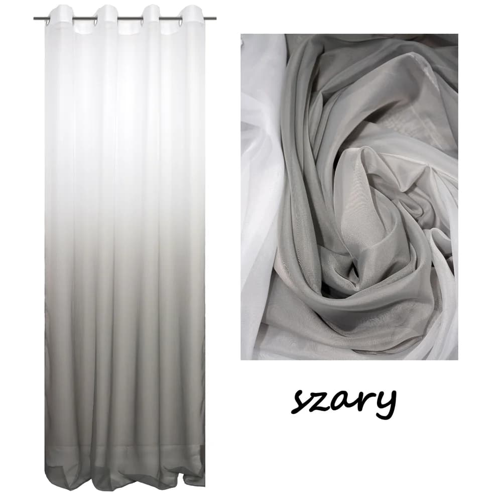 Detale i struktura materiału - Firana woalowa ombre na przelotkach – Biało-szara 145x250 cm