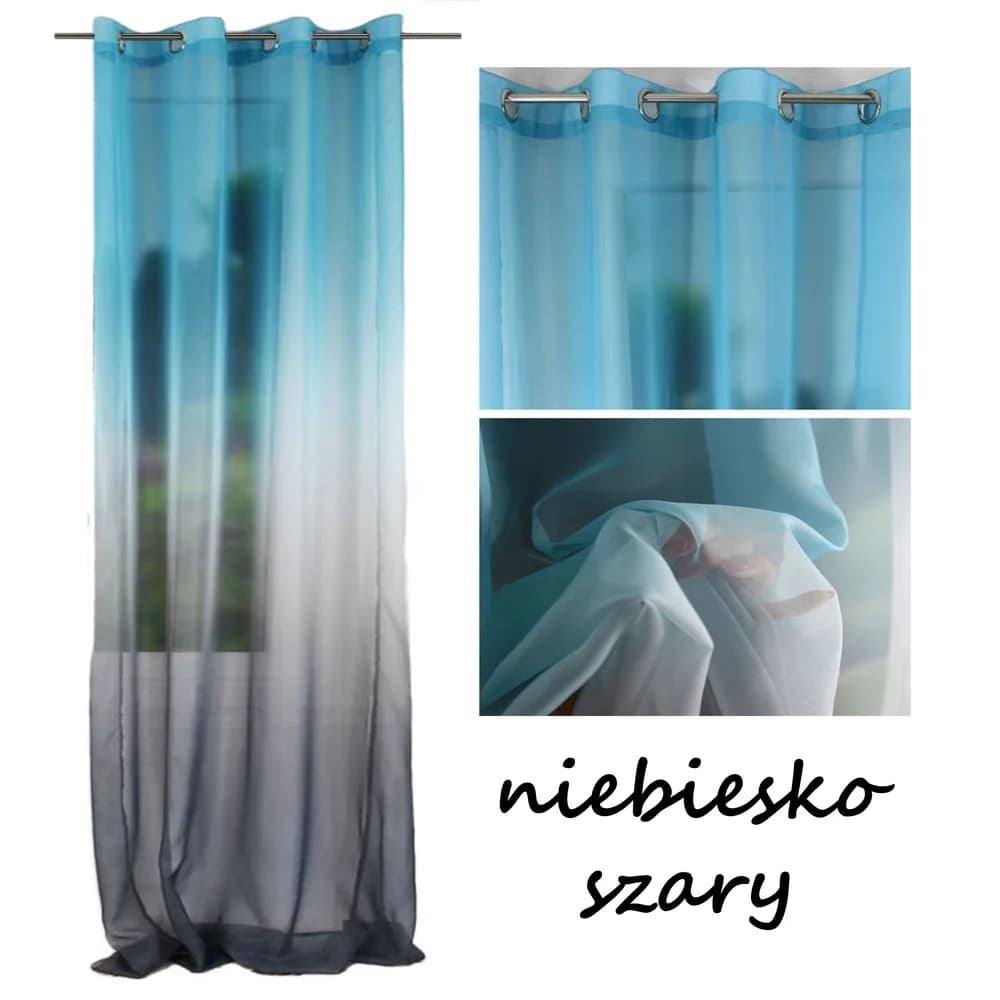 Detale i struktura materiału - Firana woalowa cieniowana ombre – Niebiesko-szara 145x250 cm