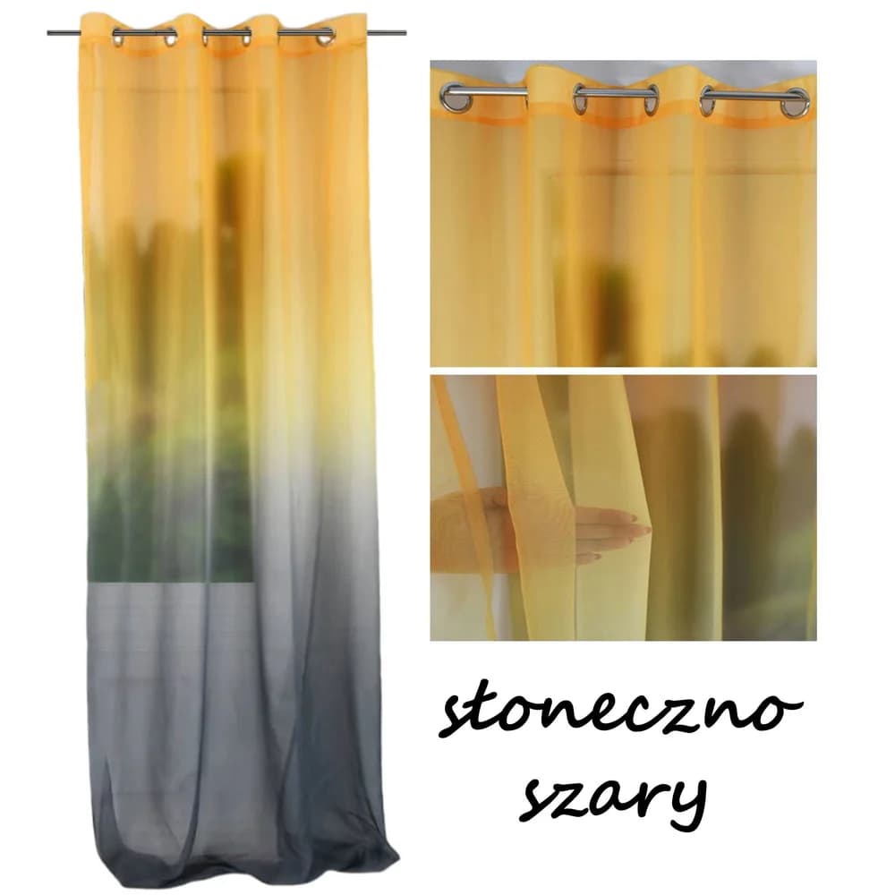 Detale i struktura materiału - Firana woalowa cieniowana ombre – Żółto-szara 145x250 cm