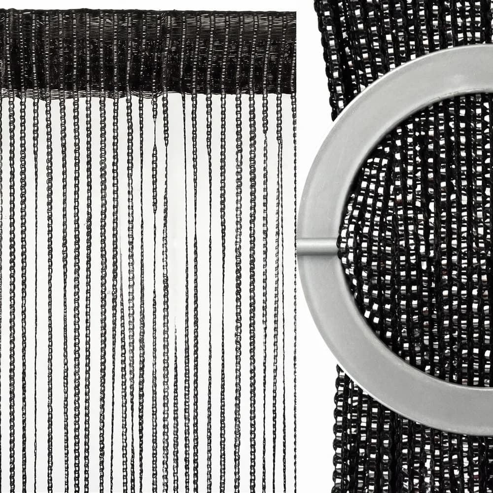 Firana sznurkowa Makarony ze srebrną nitką – Czarna 300x250 cm - Firana / Zasłona, sklep Firanka24