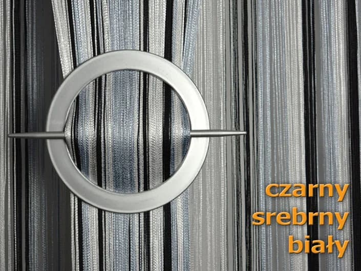 Detale i struktura materiału - Firana sznurkowa Makarony – Czarno-srebrno-biała 300x250 cm