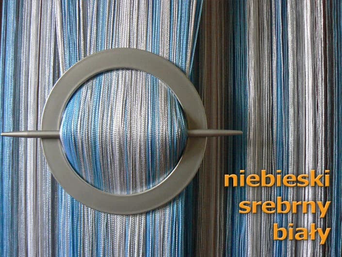 Detale i struktura materiału - Firana sznurkowa Makarony gładkie – Niebiesko-srebrno-biała