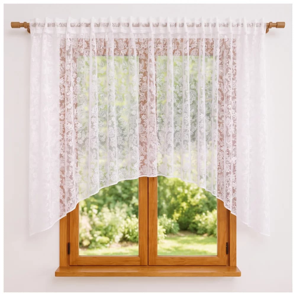 Firana w łuk z markizety haftowana – Ciepła biel 400x150 cm - Firana / Zasłona, sklep Firanka24