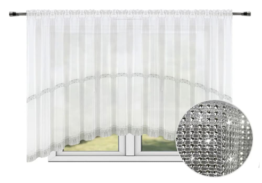Firana woalowa w łuk z cyrkoniami – Śnieżna biel 300x150 cm - Firana / Zasłona, sklep Firanka24