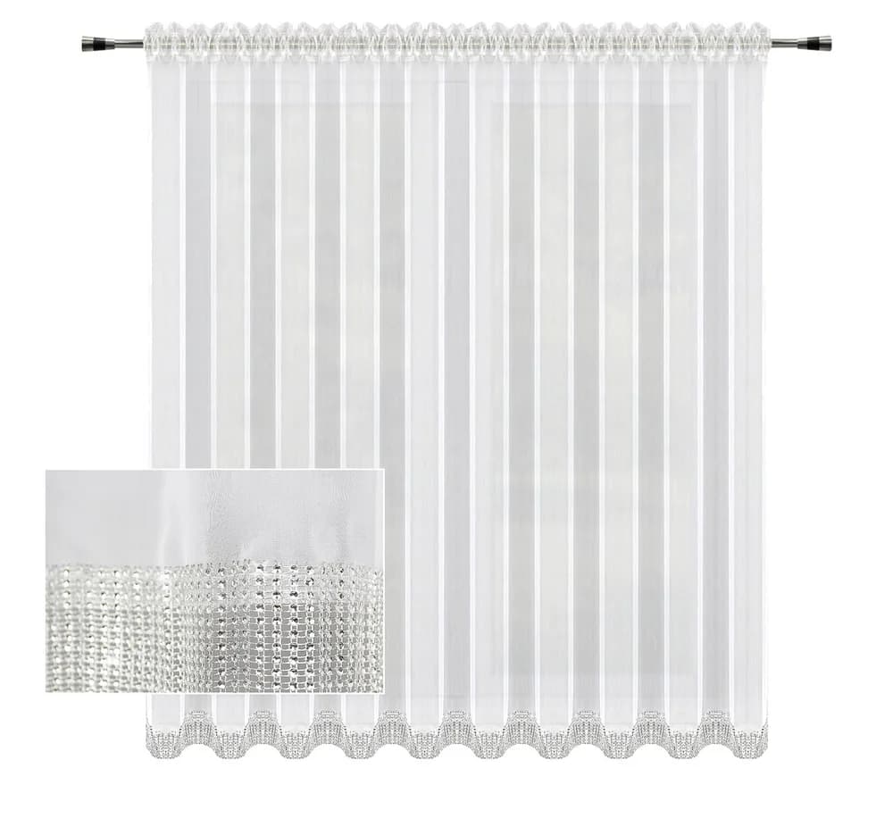 Firana woalowa z pasem cyrkonii – Śnieżna biel 400x250 cm - Firana / Zasłona, sklep Firanka24