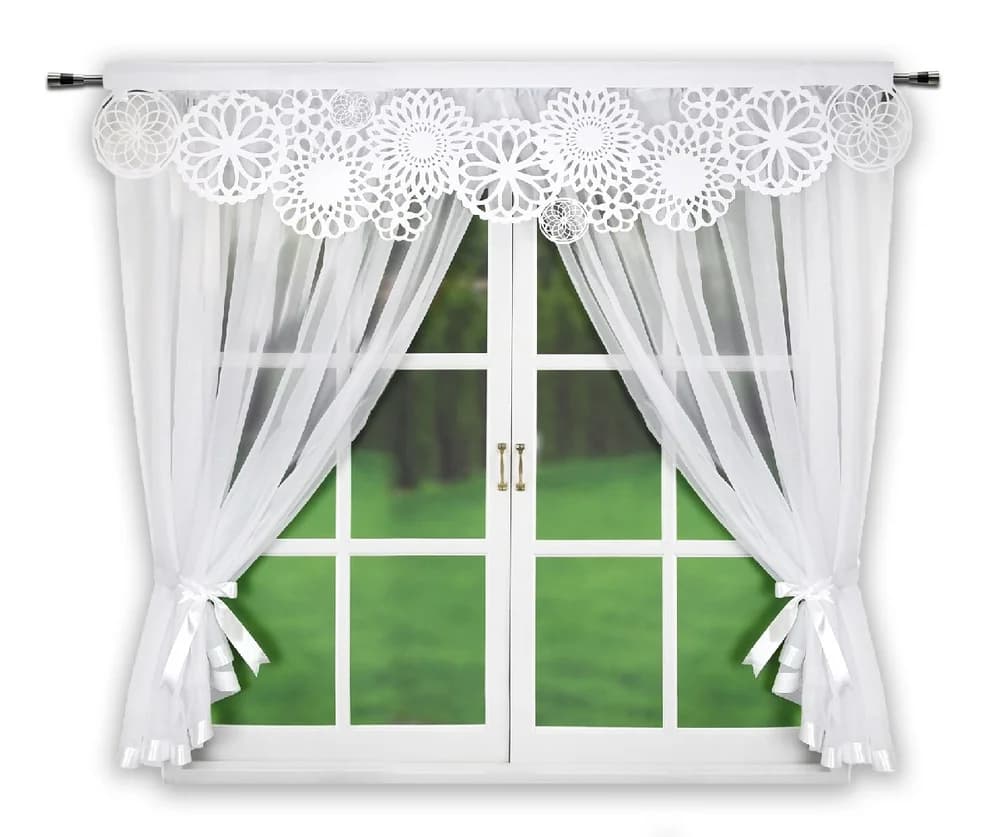 Firana woalowa z panelem ażurowym – Śnieżna biel 400x155 cm - Firana / Zasłona, sklep Firanka24