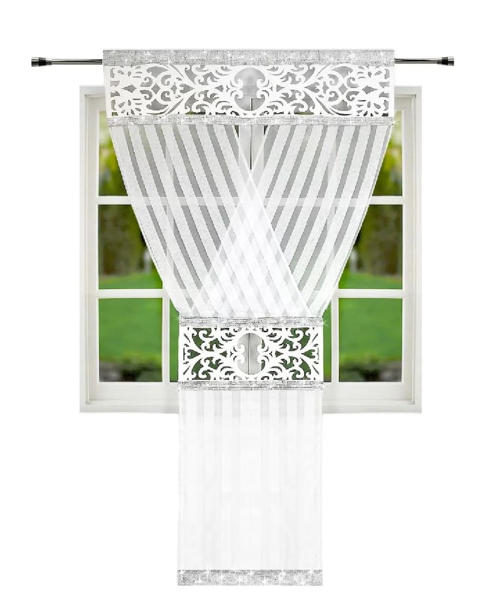Panel dekoracyjny balkonowy z ażurem i cyrkoniami – Śnieżna biel 120x250 cm - Firana / Zasłona, sklep Firanka24