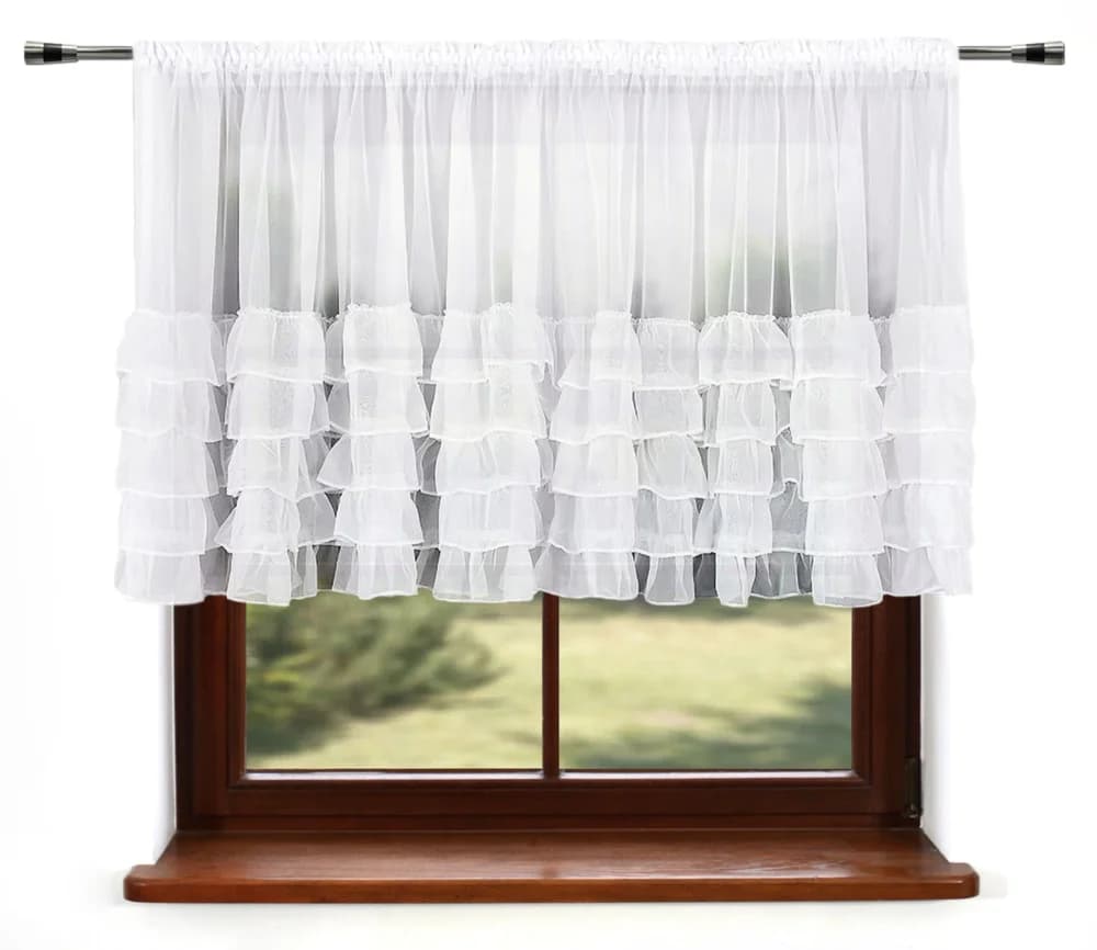 Firana woalowa z falbanami na taśmie – Biel 400x100 cm - Firana / Zasłona, sklep Firanka24