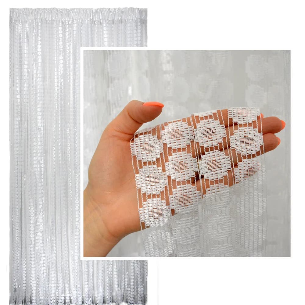 Firana sznurkowa Makarony w kropki – Biel 300x250 cm - Firana / Zasłona, sklep Firanka24