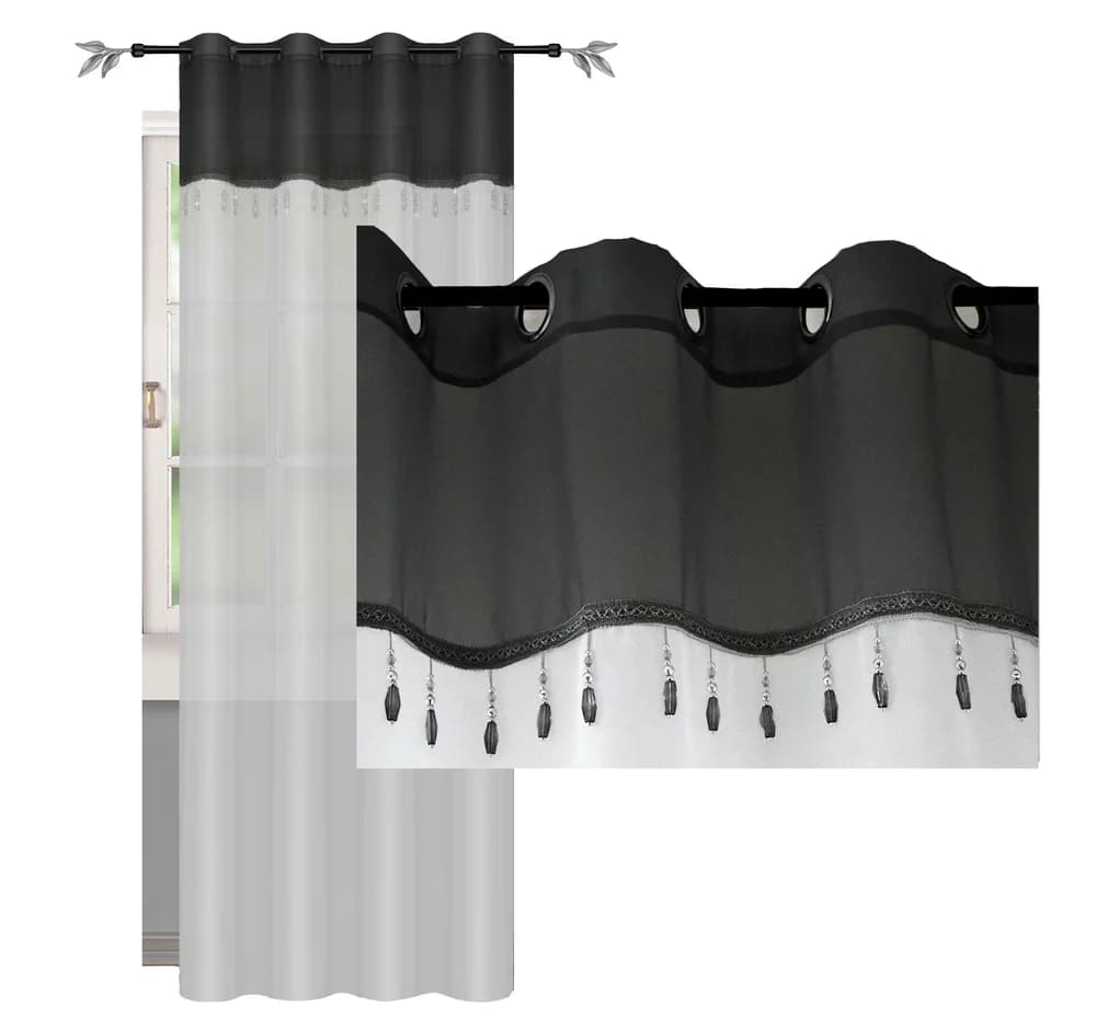 Firana woalowa z koralikami glamour – Czarno-biała 145x250 cm - Firana / Zasłona, sklep Firanka24