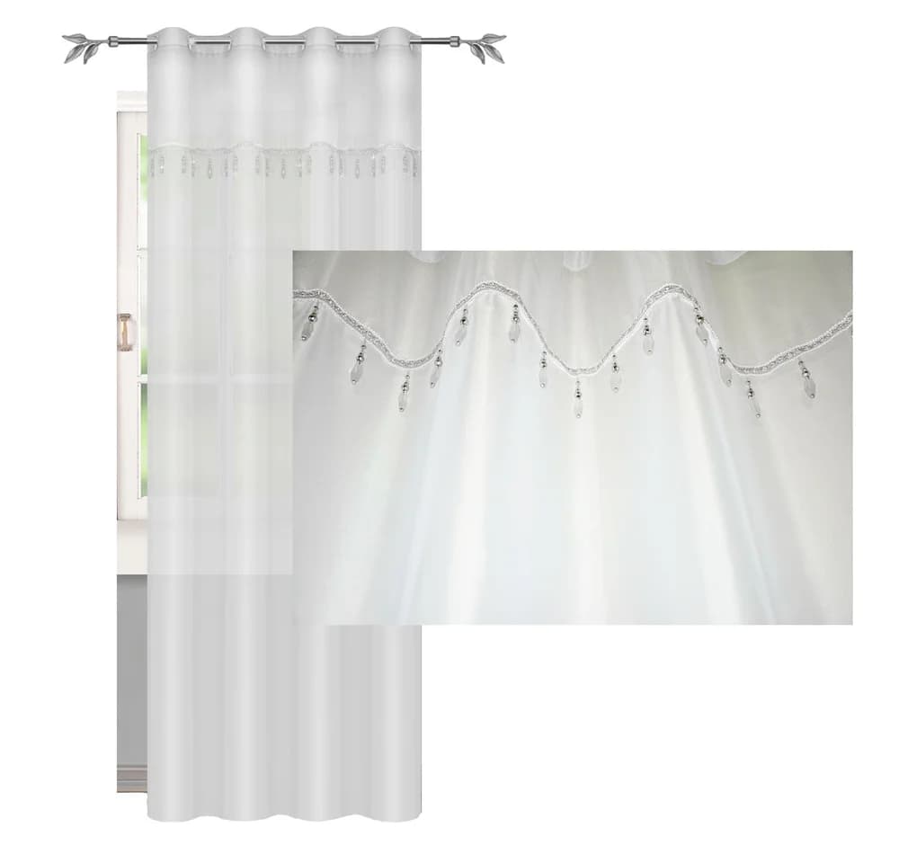 Firana woalowa z koralikami na przelotkach – Biała 145x250 cm - Firana / Zasłona, sklep Firanka24
