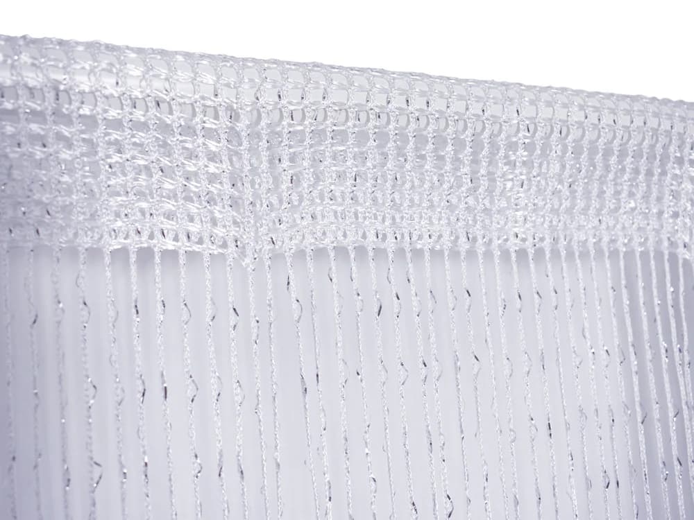 Detale i struktura materiału - Firana sznurkowa Makarony ze srebrną nitką – Zimna biel 300x250 cm