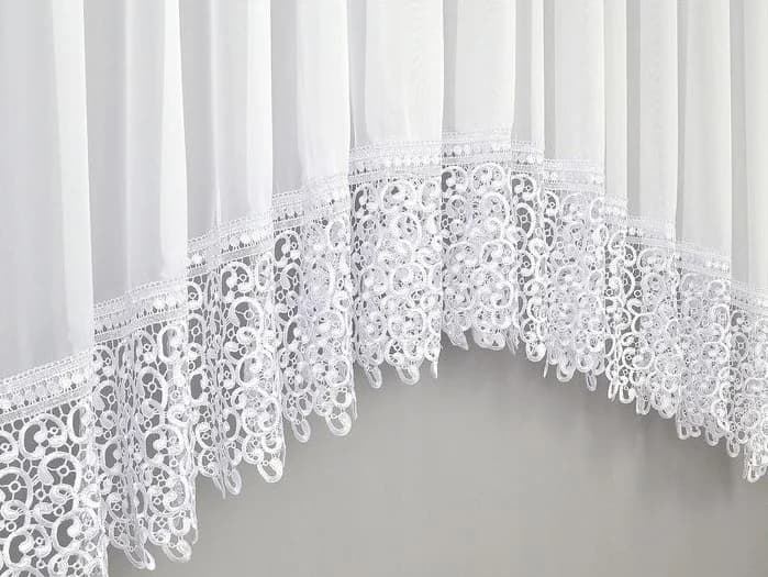 Detale i struktura materiału - Firana woalowa w łuk z gipiurą – Biel 400x150 cm