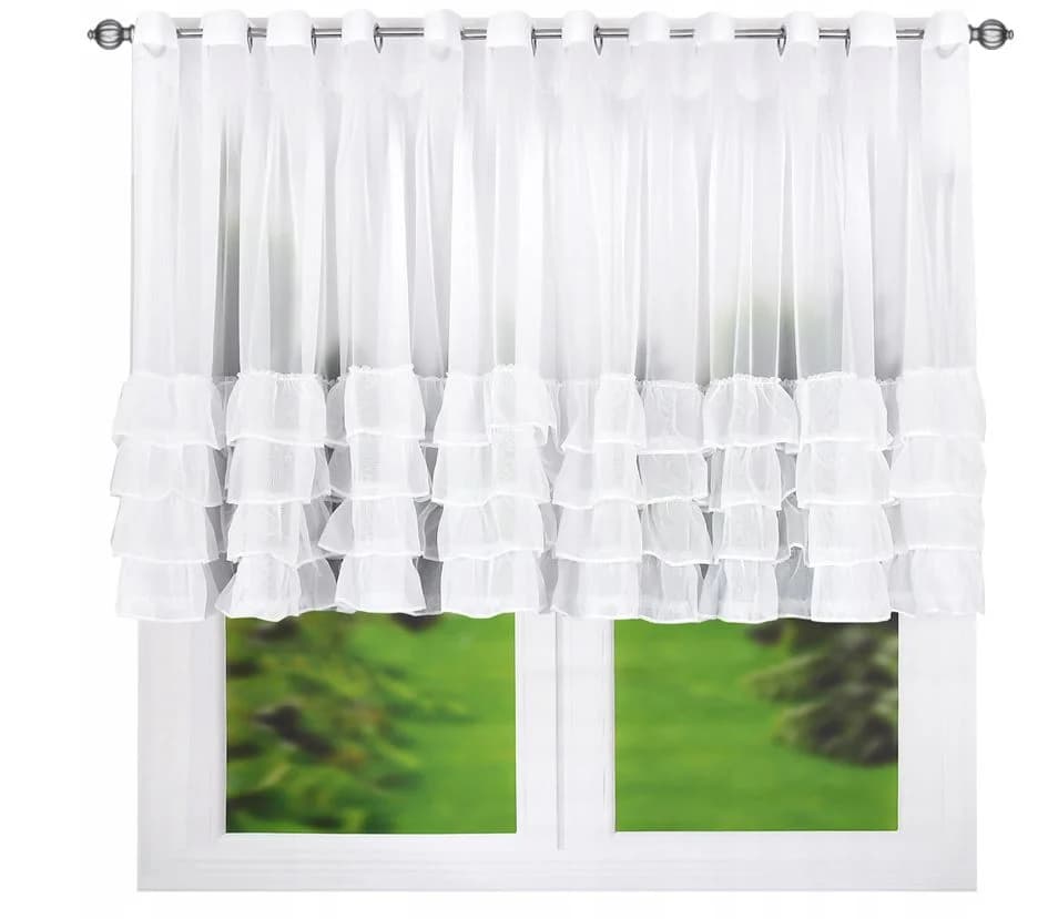 Firana woalowa z falbanami na przelotkach – Biała 400x130 cm - Firana / Zasłona, sklep Firanka24