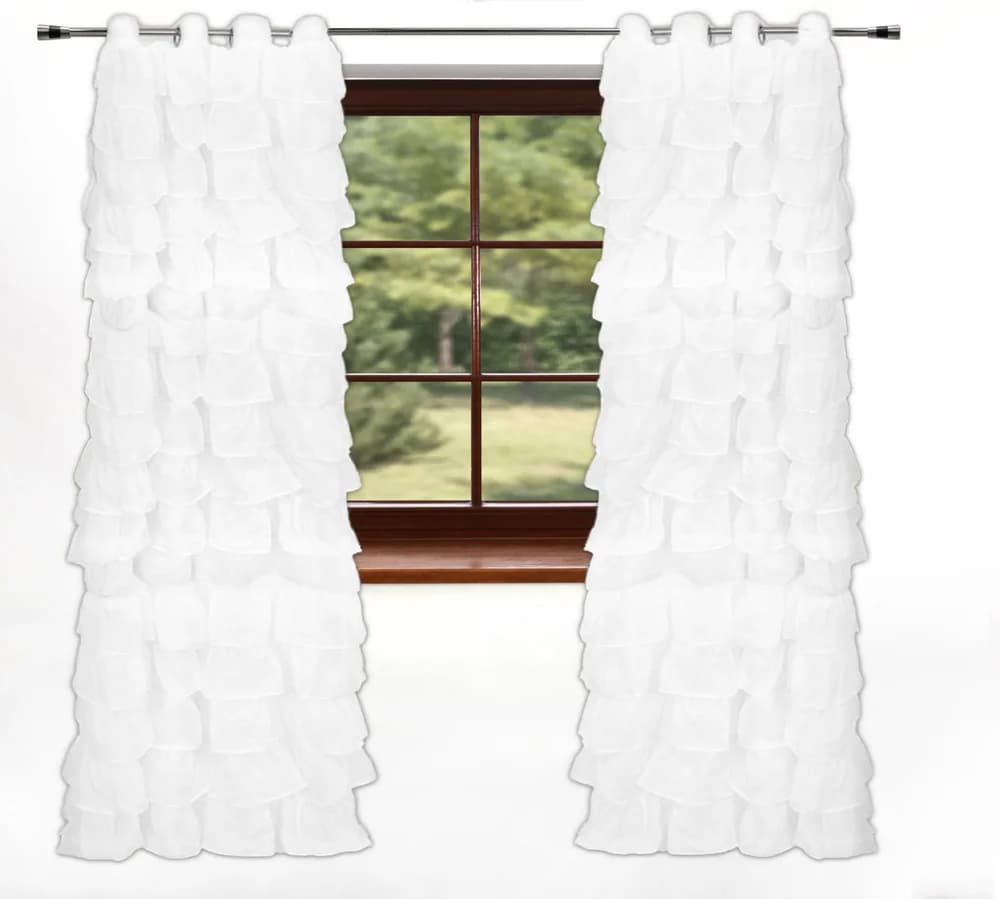Firana woalowa z falbanami na przelotkach – Śnieżna biel 150x250 cm - Firana / Zasłona, sklep Firanka24