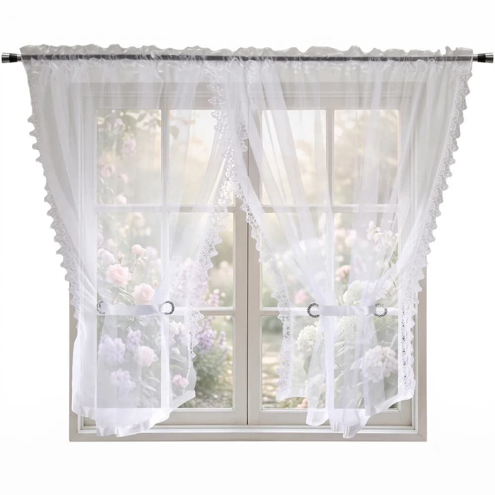 Firana woalowa kokon z gipiurą – Śnieżna biel 400x150 cm - Firana / Zasłona, sklep Firanka24