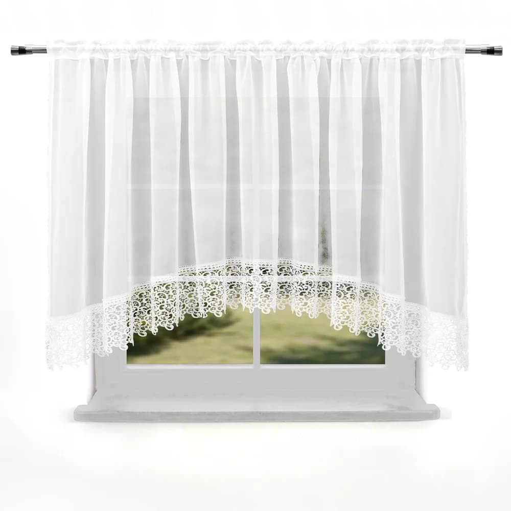 Firana woalowa w łuk z gipiurą – Biel 400x150 cm - Firana / Zasłona, sklep Firanka24